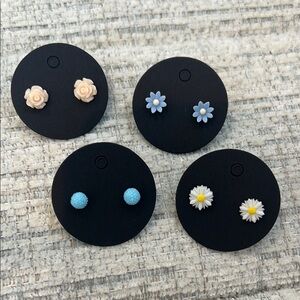 Floral Kids Earrings Set - Cream, Blue,‎ White